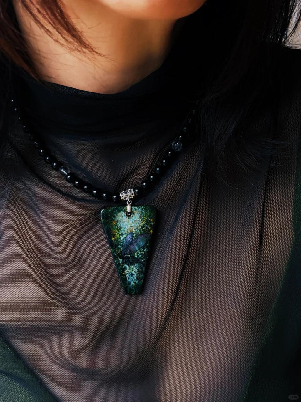 Silver Waterfall Star Stream Lacquer Necklace,Lumivault.