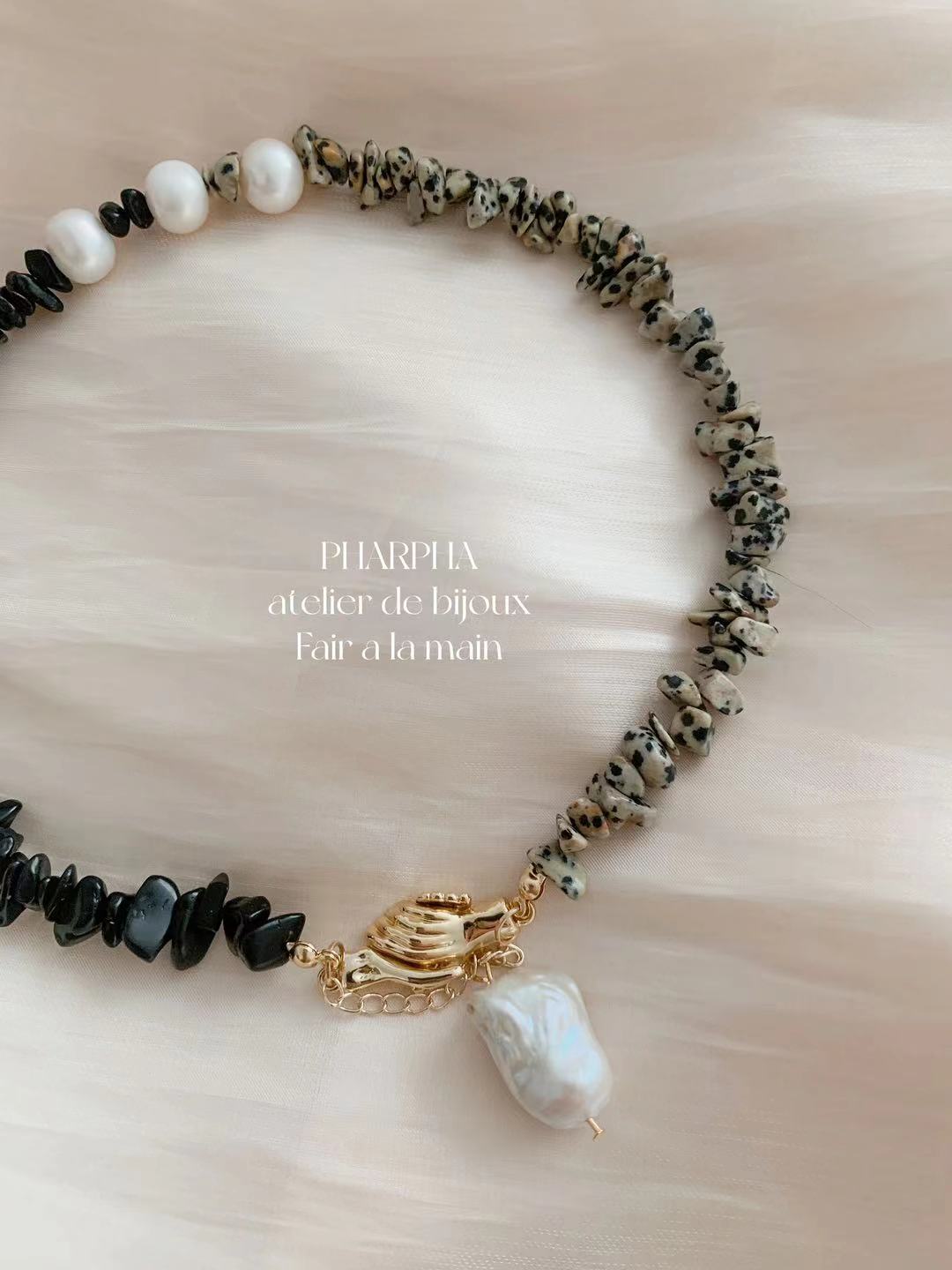 Pharpha Black Onyx Baroque Pearl Necklace,Lumivault.
