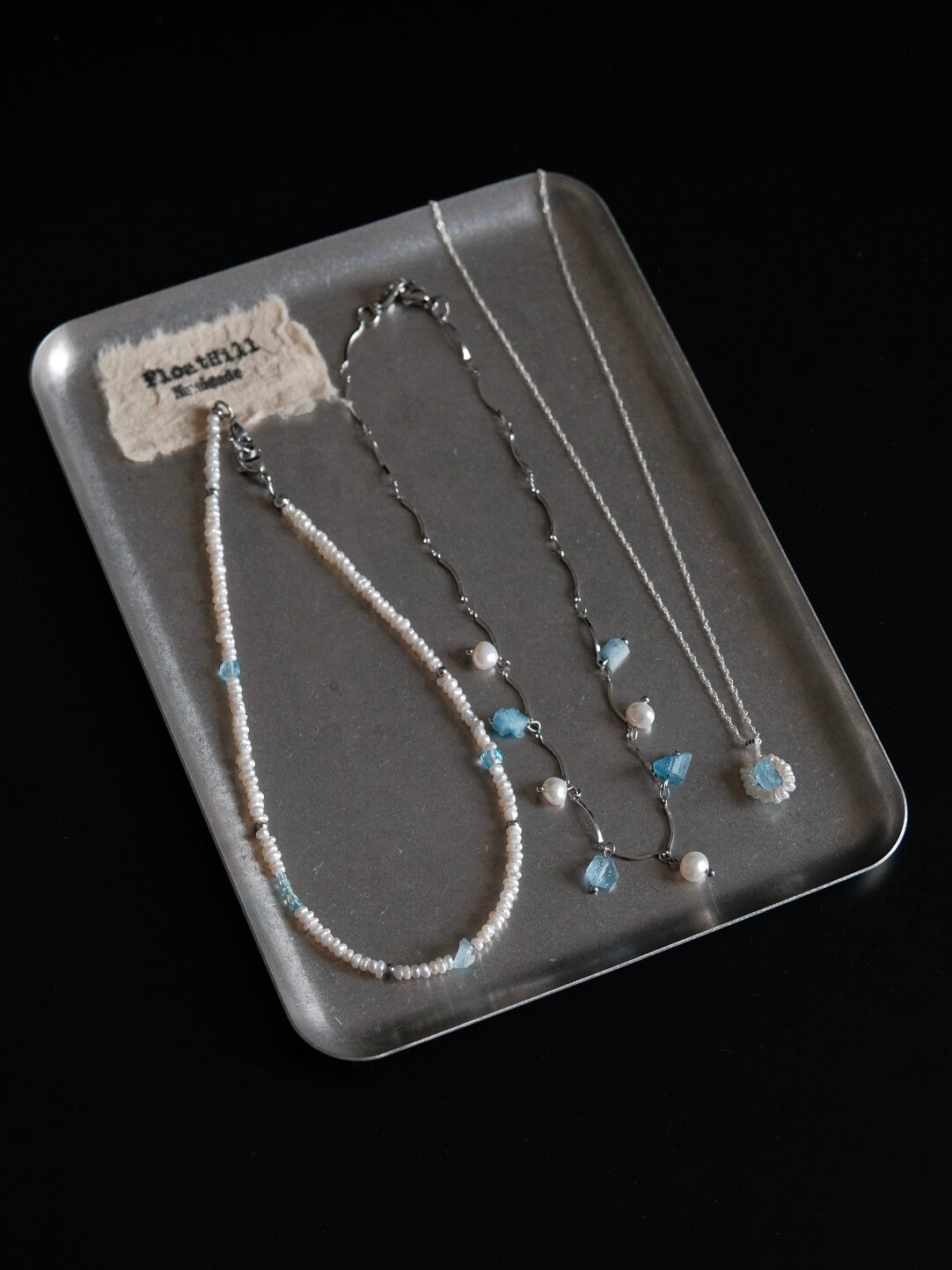 Blue Island Pearl Aquamarine Beaded Necklace,Lumivault.