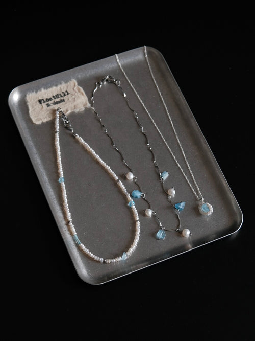 Blue Island Pearl Aquamarine Beaded Necklace,Lumivault.