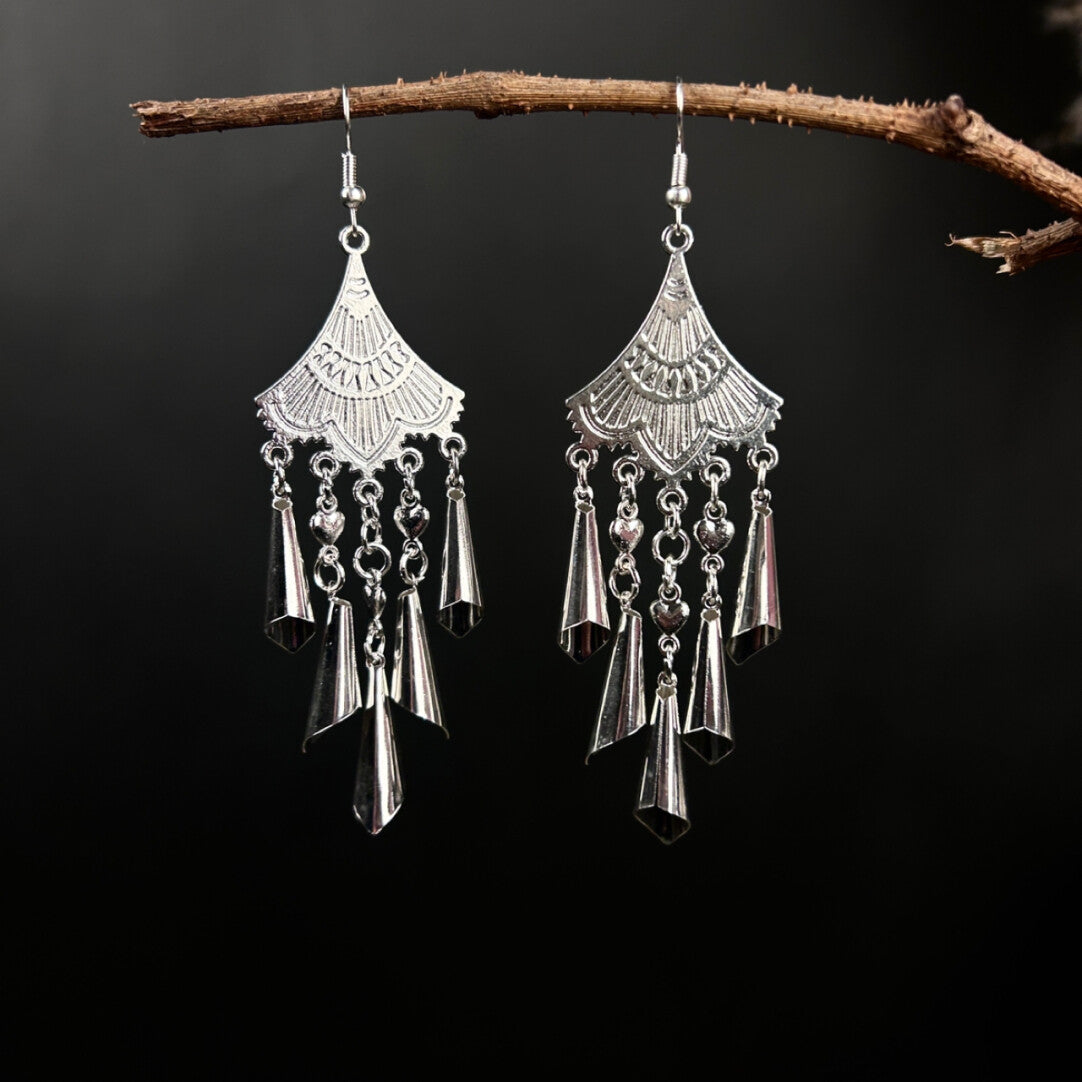 Silent Fan & Bell Drop Earrings,Lumivault.