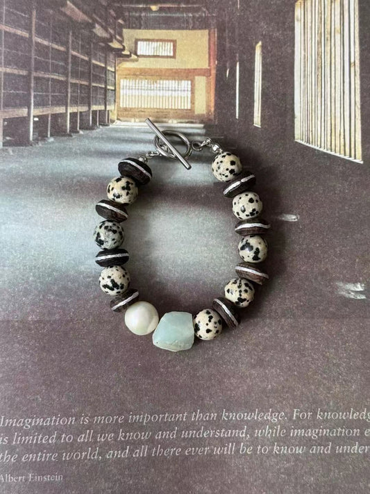 Pharpha Vintage Natural Stone Ebony Baroque Pearl Bracelet - Lumivault