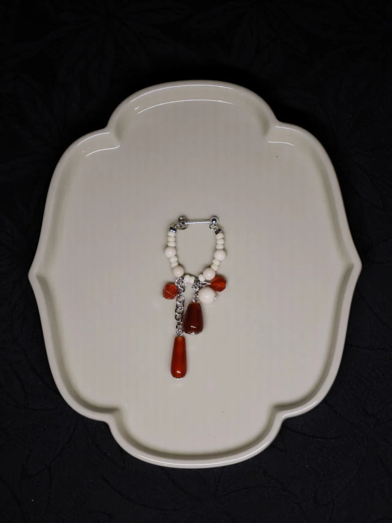 Chinoiserie Red Water Drop Fringed Earrings