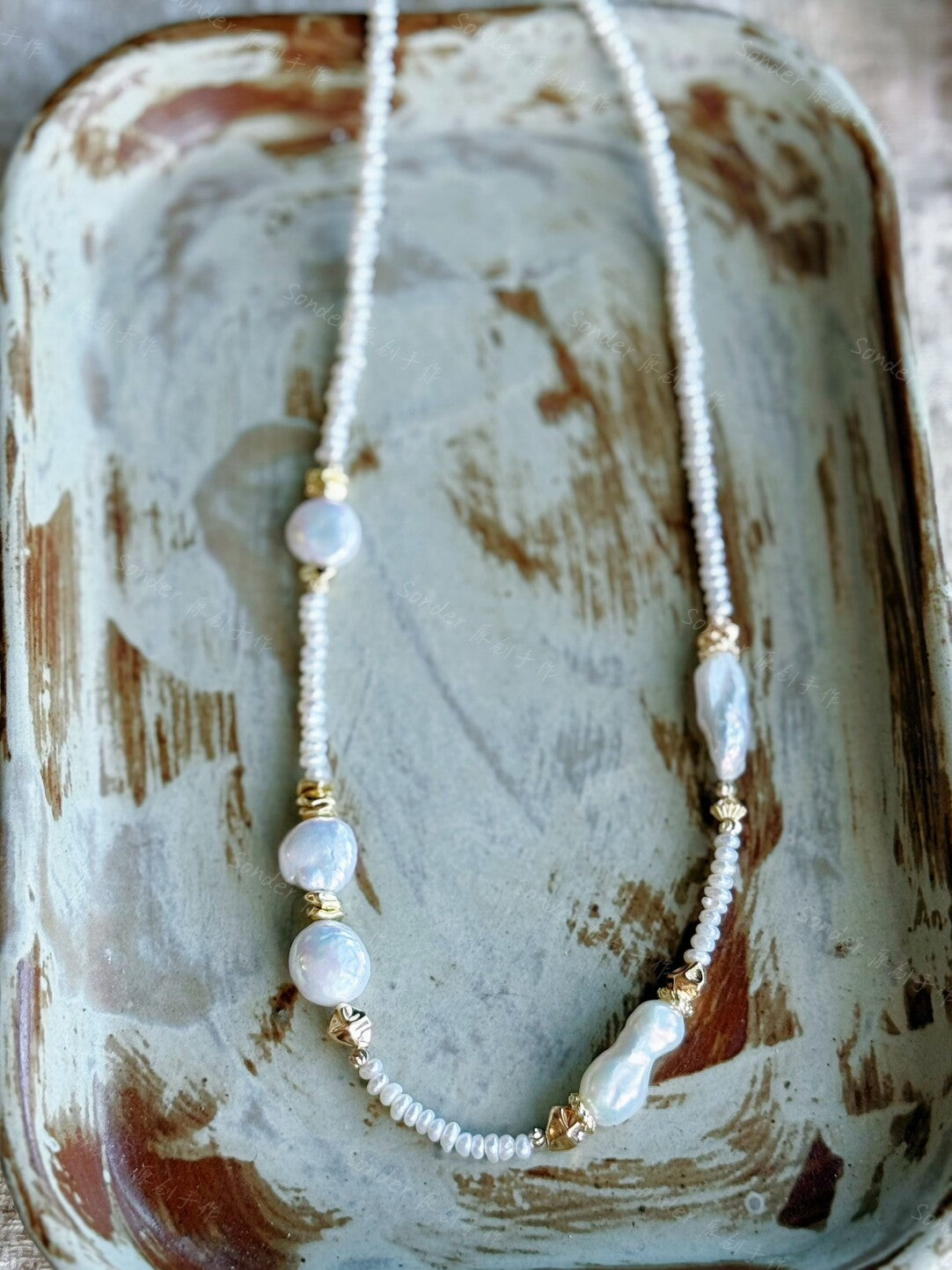 At The Neckline Colorful Baroque Pearl Necklace