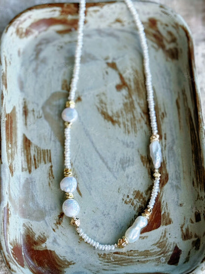 At The Neckline Colorful Baroque Pearl Necklace