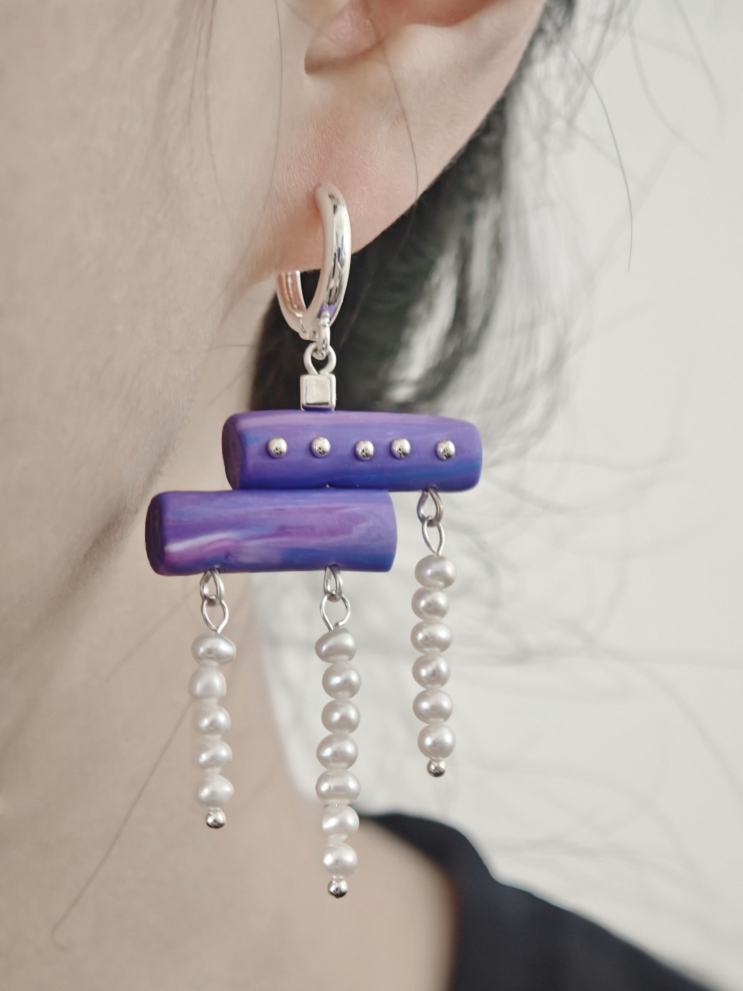 Purple Pearl Tassel Earrings,Lumivault.