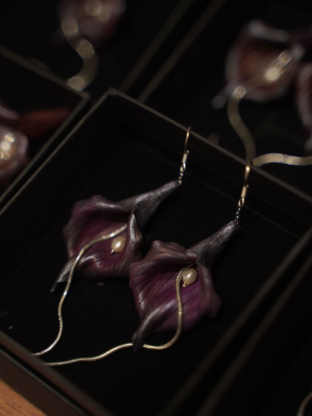 Calla Lily Leather Shadow Puppet Earrings,Lumivault.