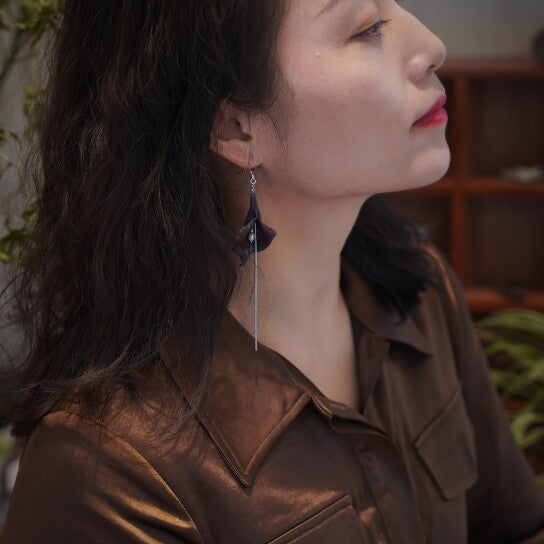 Calla Lily Leather Shadow Puppet Earrings,Lumivault.