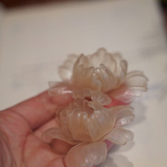 Leather Sculpture Peony Flower Earrings,Lumivault.