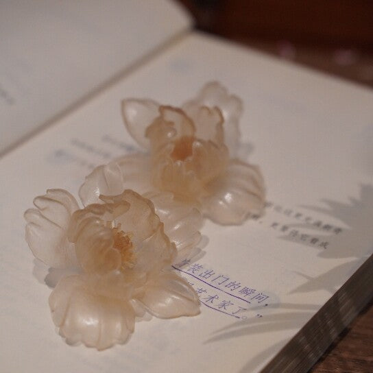 Leather Sculpture Peony Flower Earrings,Lumivault.