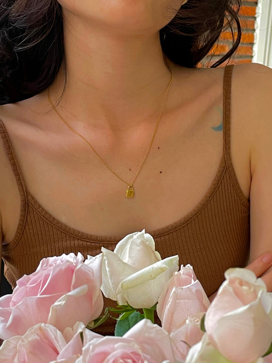 18K Gold Letter Lock Necklace,Lumivault.