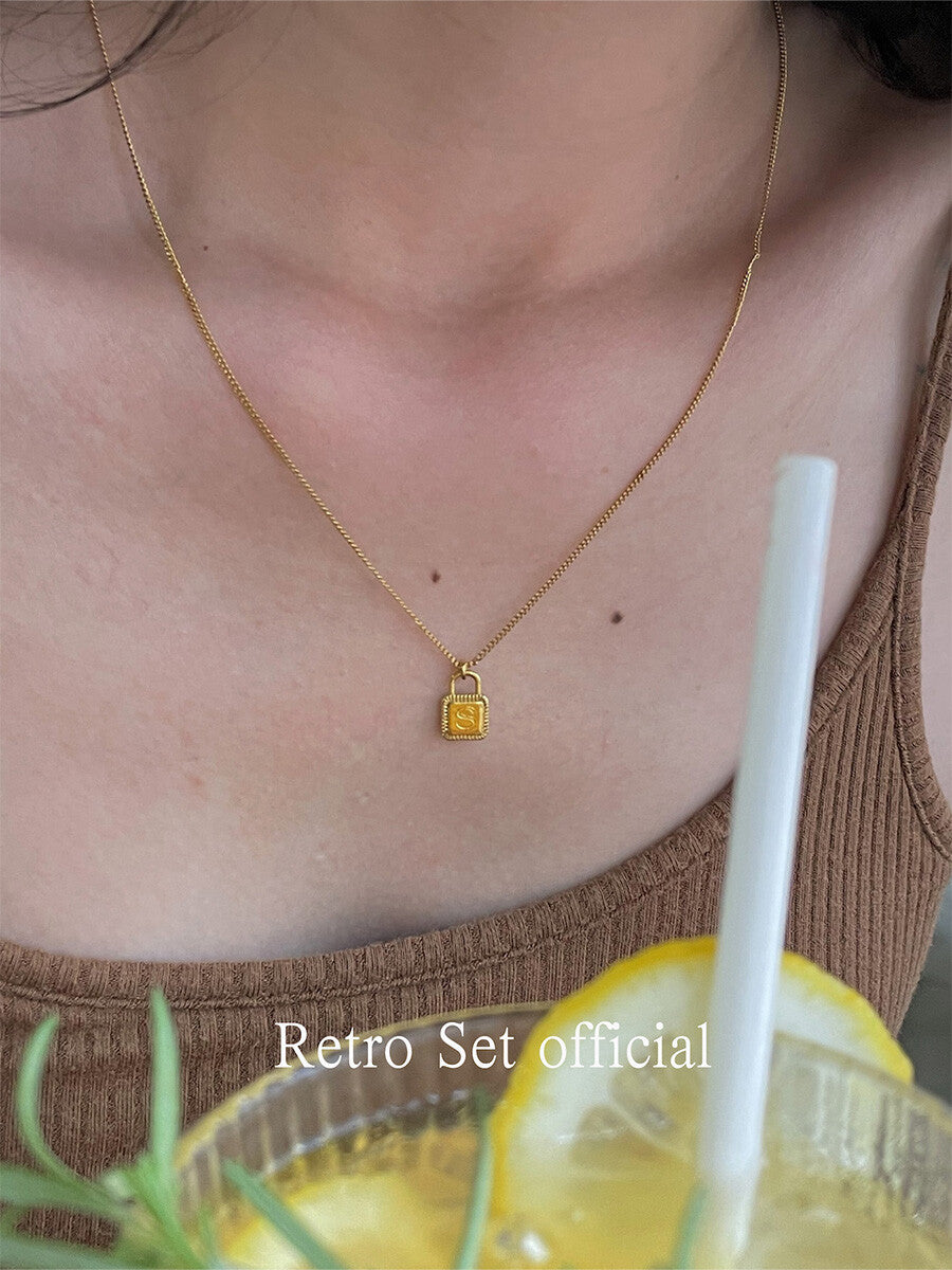 18K Gold Letter Lock Necklace,18K gold (letter A),Lumivault.