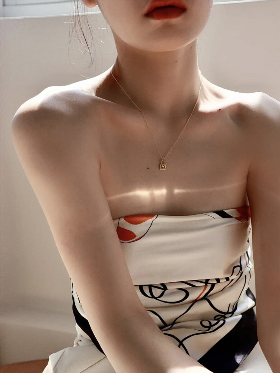 18K Gold Letter Lock Necklace,Lumivault.