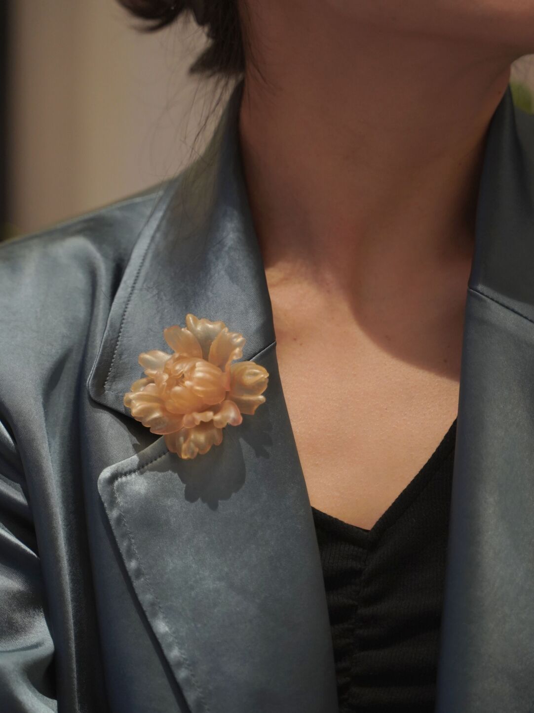 Peony Leather Shadow Puppet Brooch