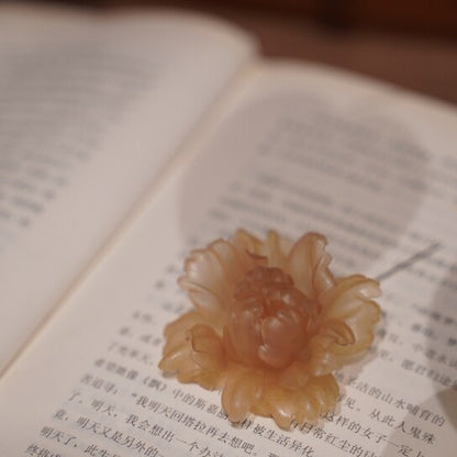 Peony Leather Shadow Puppet Brooch