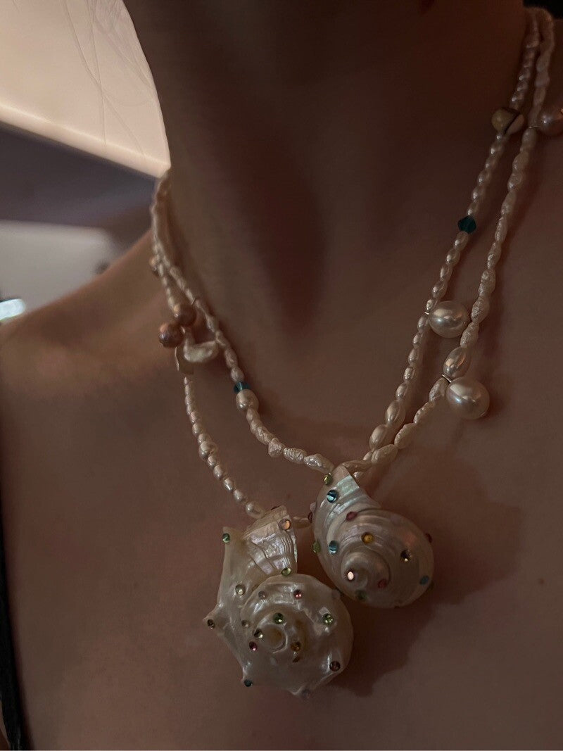 Handmade Freshwater Keshi Pearl Conch Necklace,Lumivault.