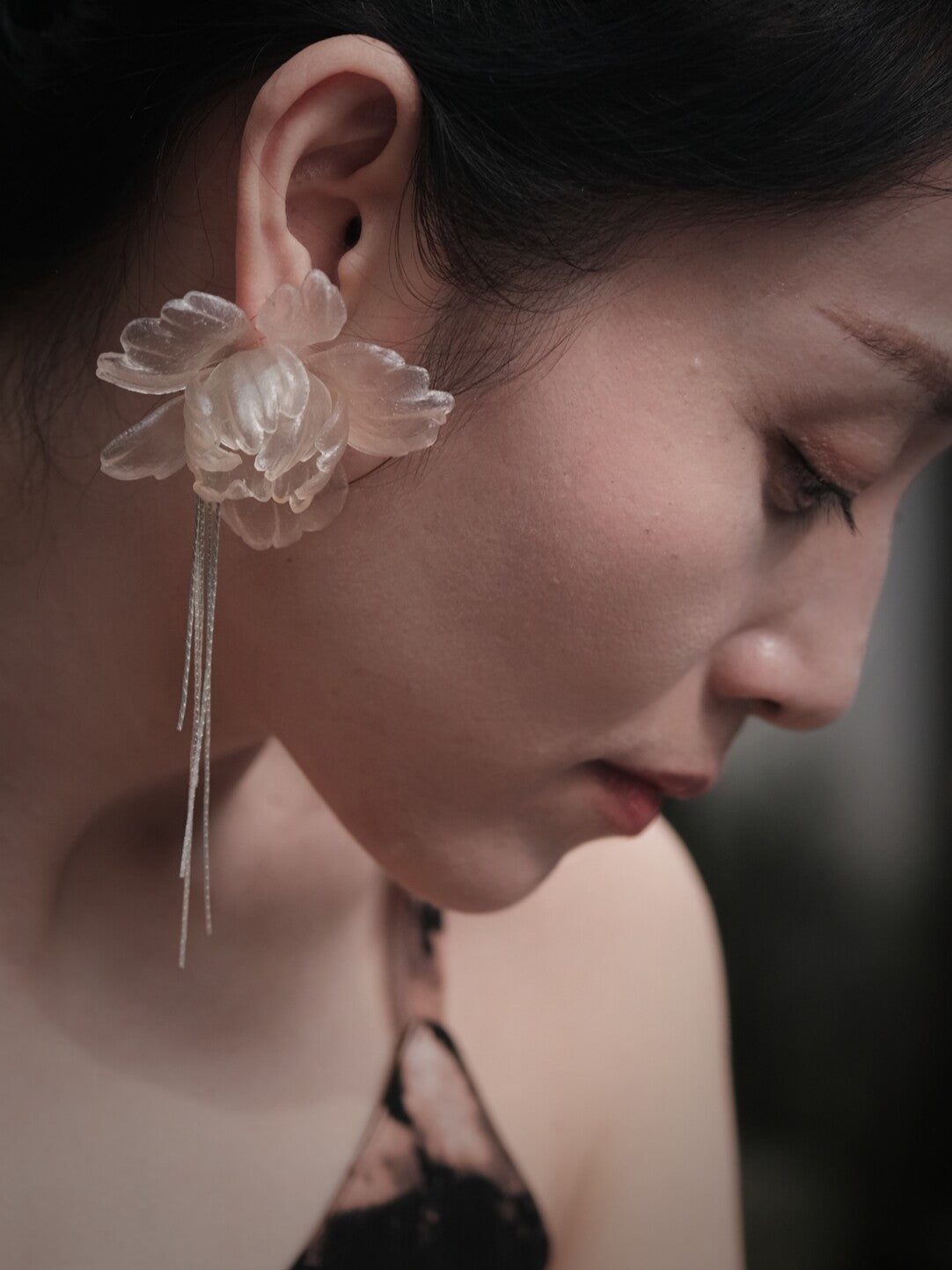 Leather Sculpture Peony Flower Earrings