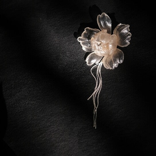 Leather Sculpture Peony Flower Earrings,Lumivault.