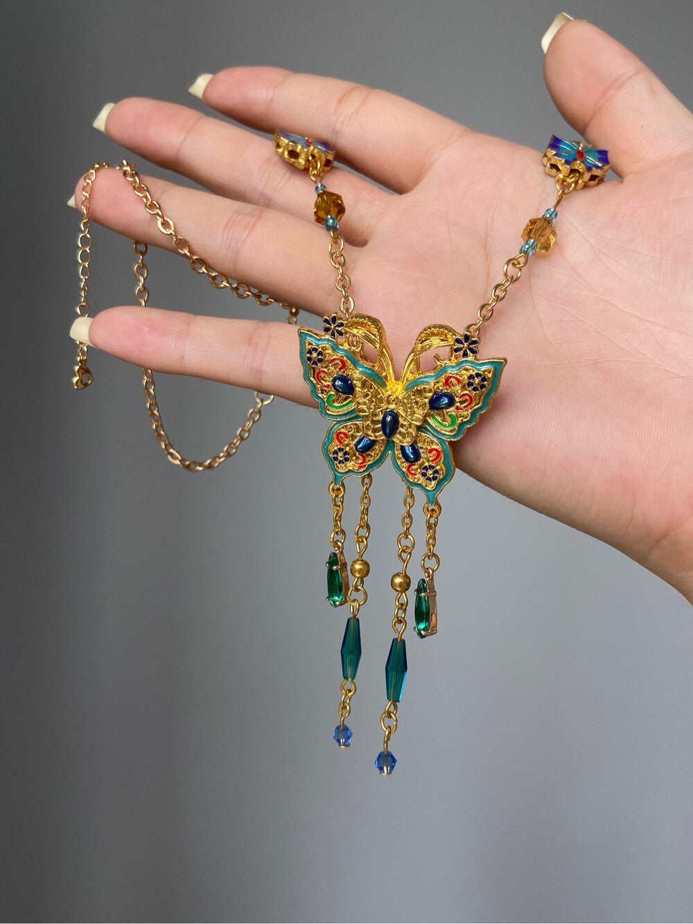 Vintage Copper Plated 18K Gold Butterfly Necklace,Lumivault.