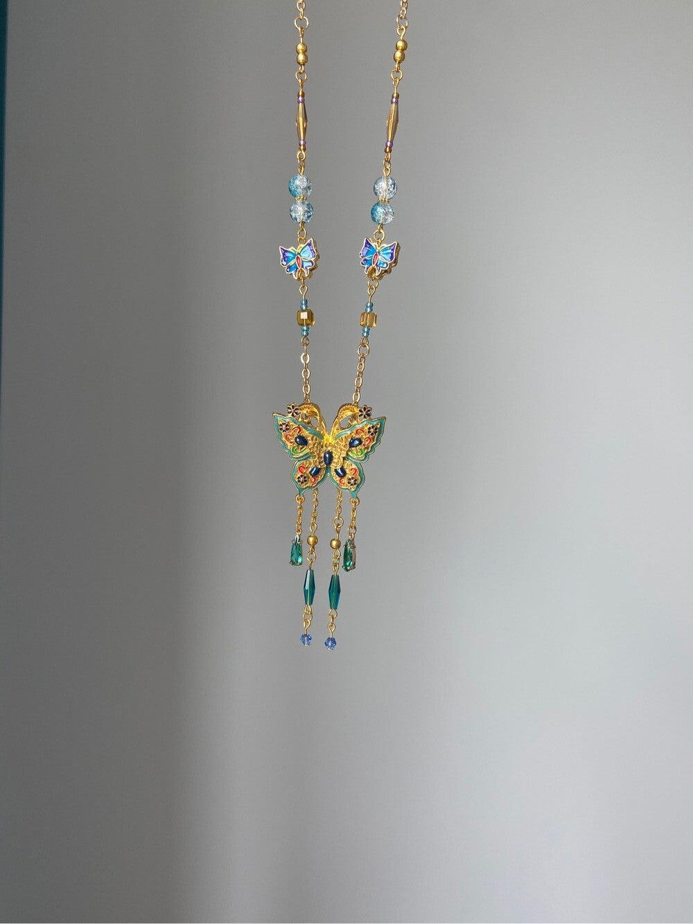 Vintage Copper Plated 18K Gold Butterfly Necklace,Lumivault.
