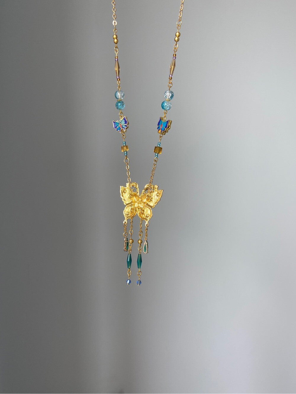 Vintage Copper Plated 18K Gold Butterfly Necklace,Lumivault.