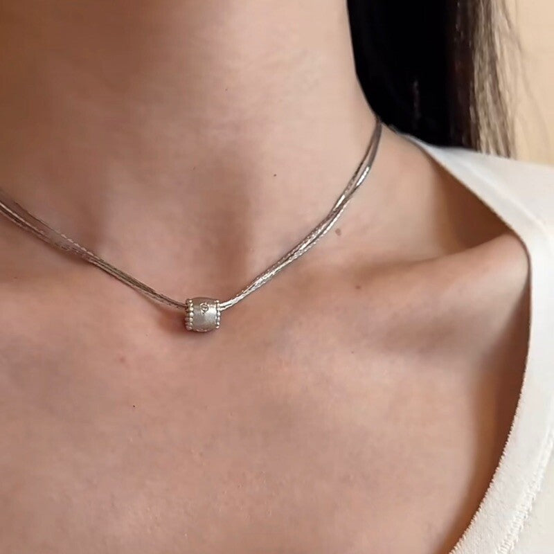 Star Wheel Small Rotary Silver Necklace,Three Layer Chain (X003),Lumivault.