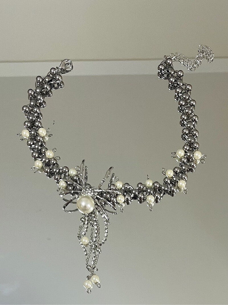 Y2K Pearl Spider Necklace,Lumivault.