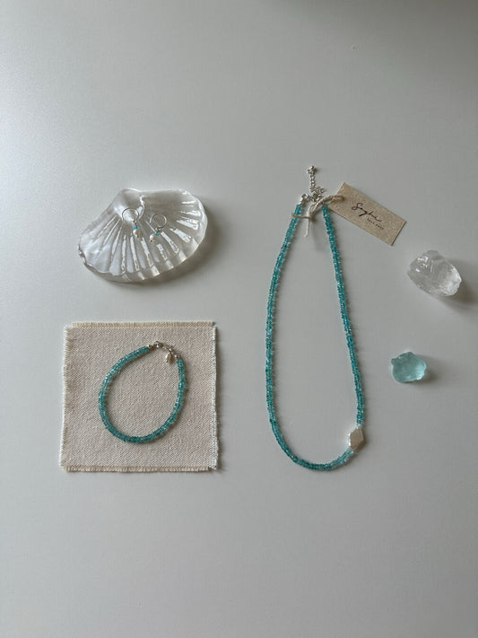 Blue Apatite Beaded Bracelet & Necklace - Lumivault
