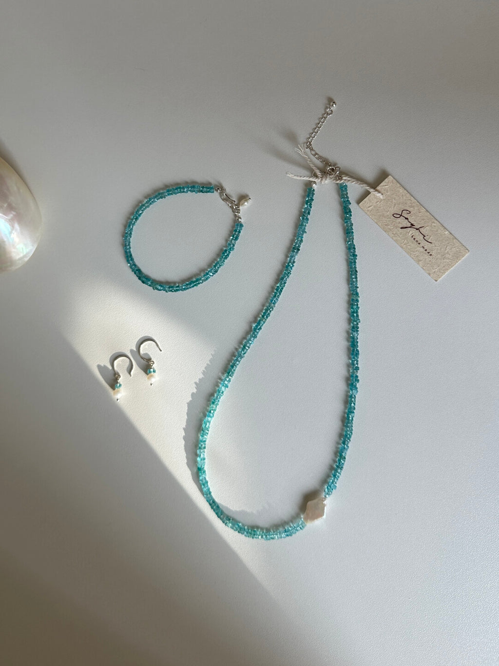 Blue Apatite Beaded Bracelet & Necklace,Lumivault.