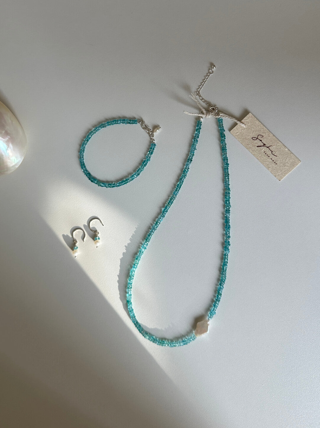 Blue Apatite Beaded Bracelet & Necklace,Lumivault.