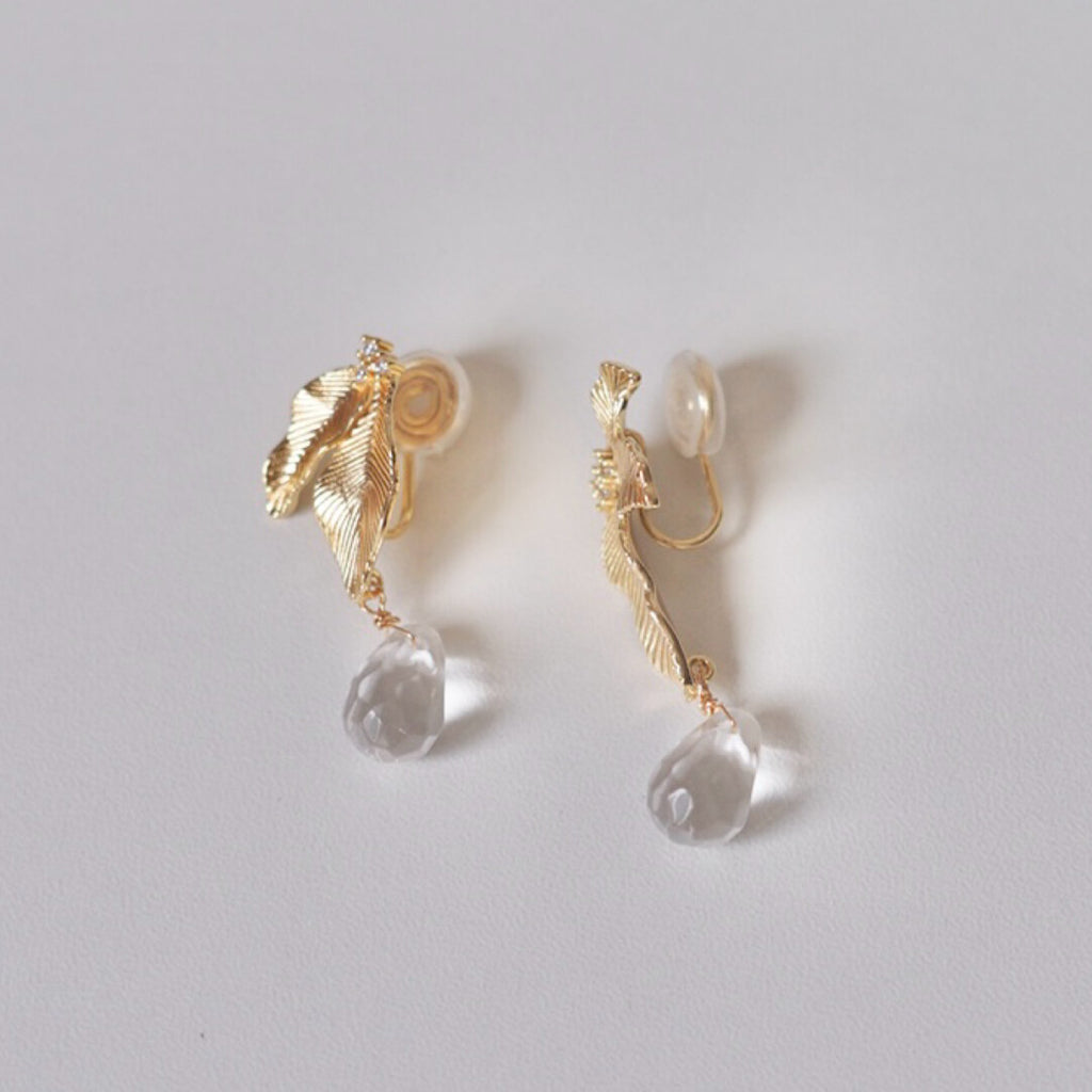 Original Gold Leaf Asymmetric Earrings,Clips,Lumivault.