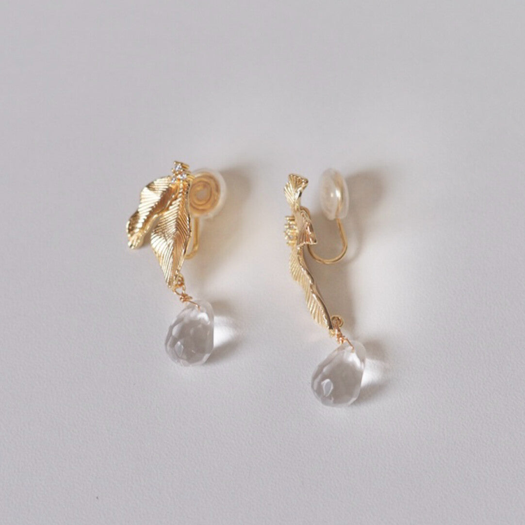 Original Gold Leaf Asymmetric Earrings,Clips,Lumivault.