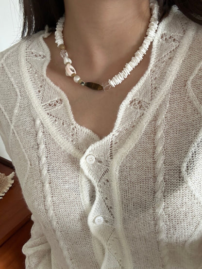 Coastal Shell & Natural Stone Beaded Necklace - Lumivault