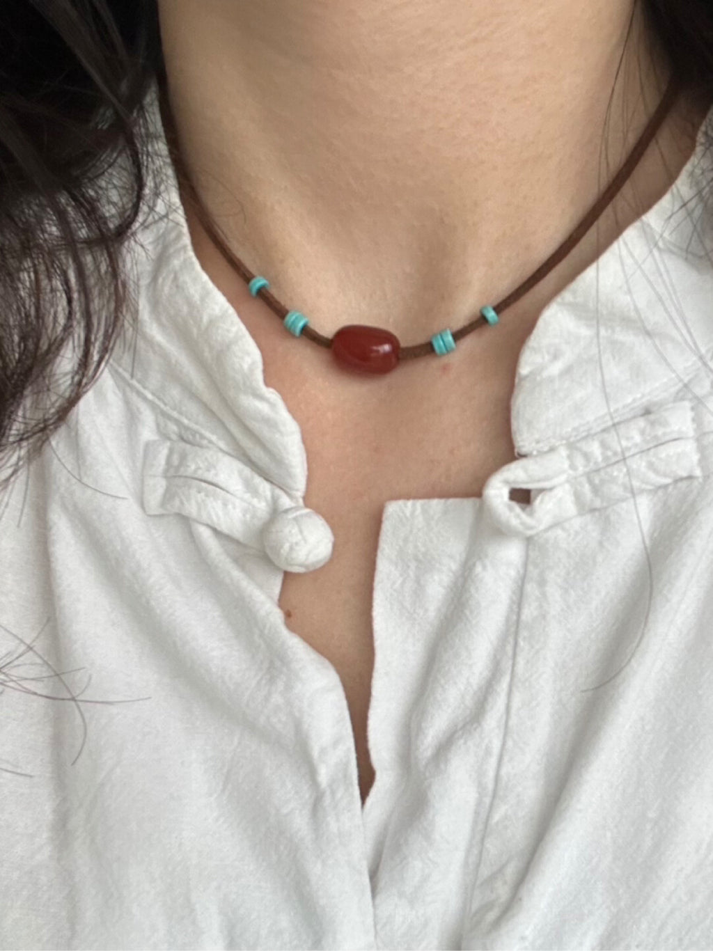 Chinoiserie Red Agate Turquoise Necklace,Lumivault.