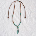 Handmade Patina Leaf Necklace,Suede Rope,Lumivault.