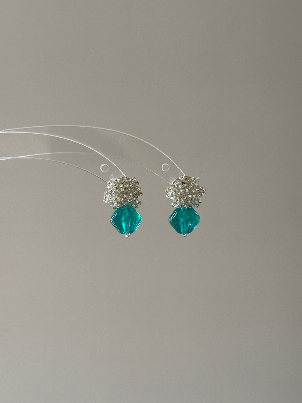 Silver Beaded & Emerald Green Glass Drop Earrings,Lumivault.