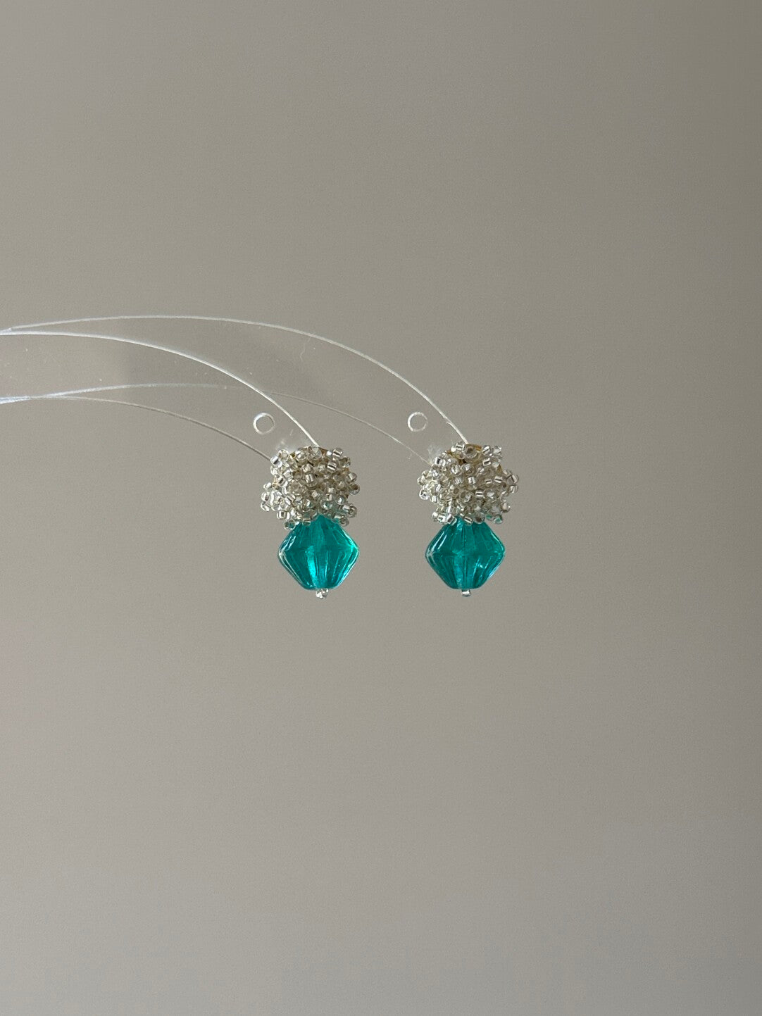 Silver Beaded & Emerald Green Glass Drop Earrings,Lumivault.