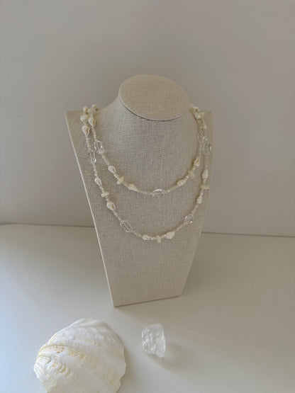 Minimalist Shell & Crystal Long Necklace,Lumivault.