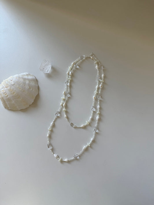 Minimalist Shell & Crystal Long Necklace - Lumivault
