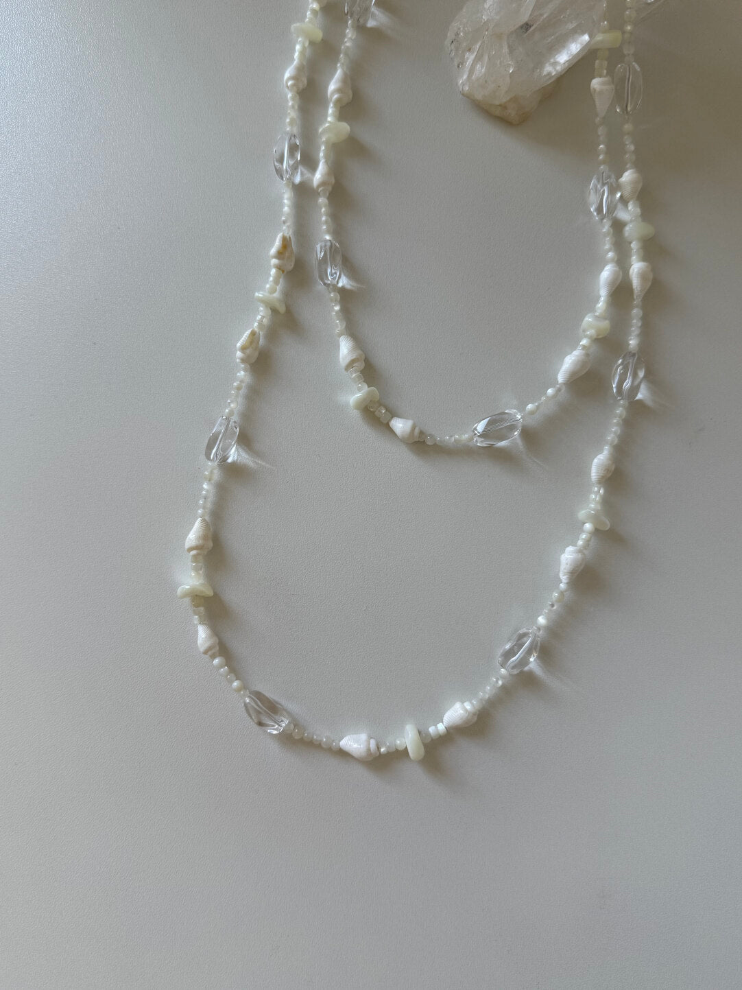 Minimalist Shell & Crystal Long Necklace,Lumivault.