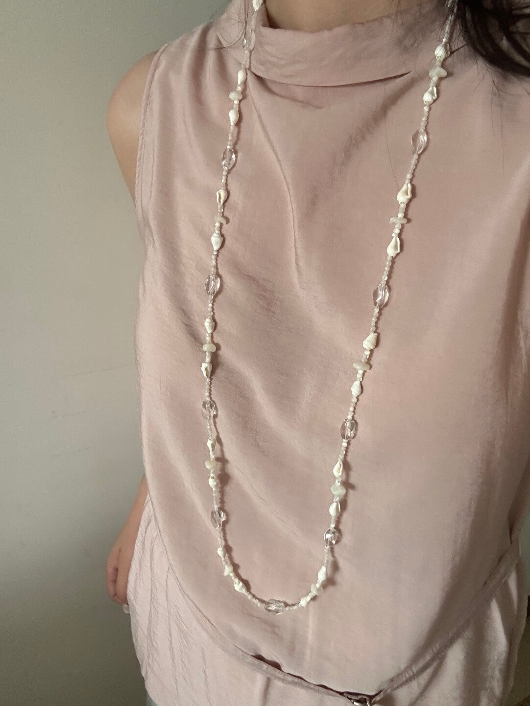 Minimalist Shell & Crystal Long Necklace,Lumivault.