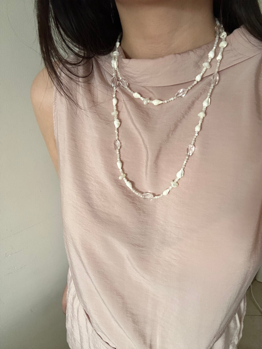 Minimalist Shell & Crystal Long Necklace,Lumivault.