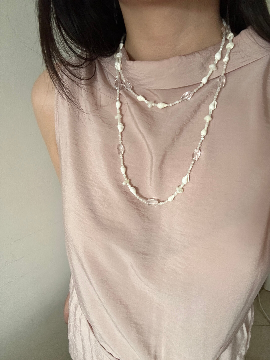 Minimalist Shell & Crystal Long Necklace,Lumivault.