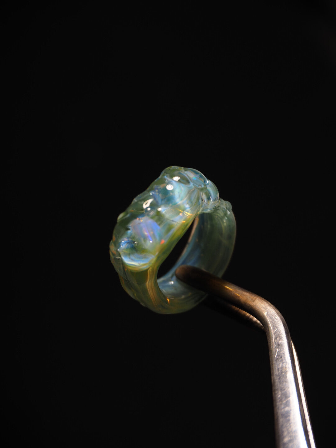 Flamework Glass Clear Opal Ring,Lumivault.
