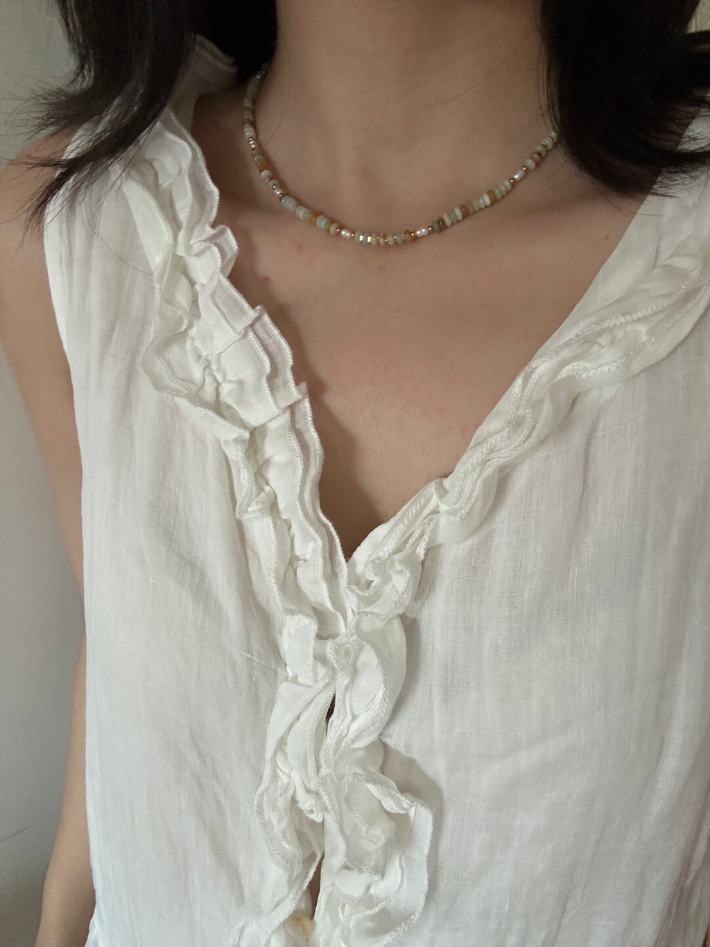 Fog Light Yellow Green Beaded Necklace,Lumivault.