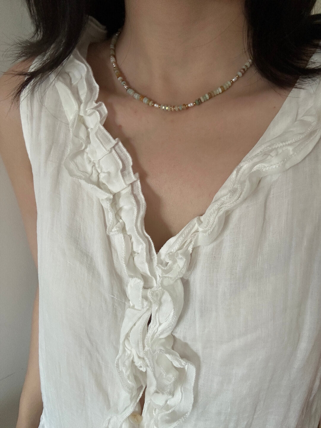 Fog Light Yellow Green Beaded Necklace,Lumivault.