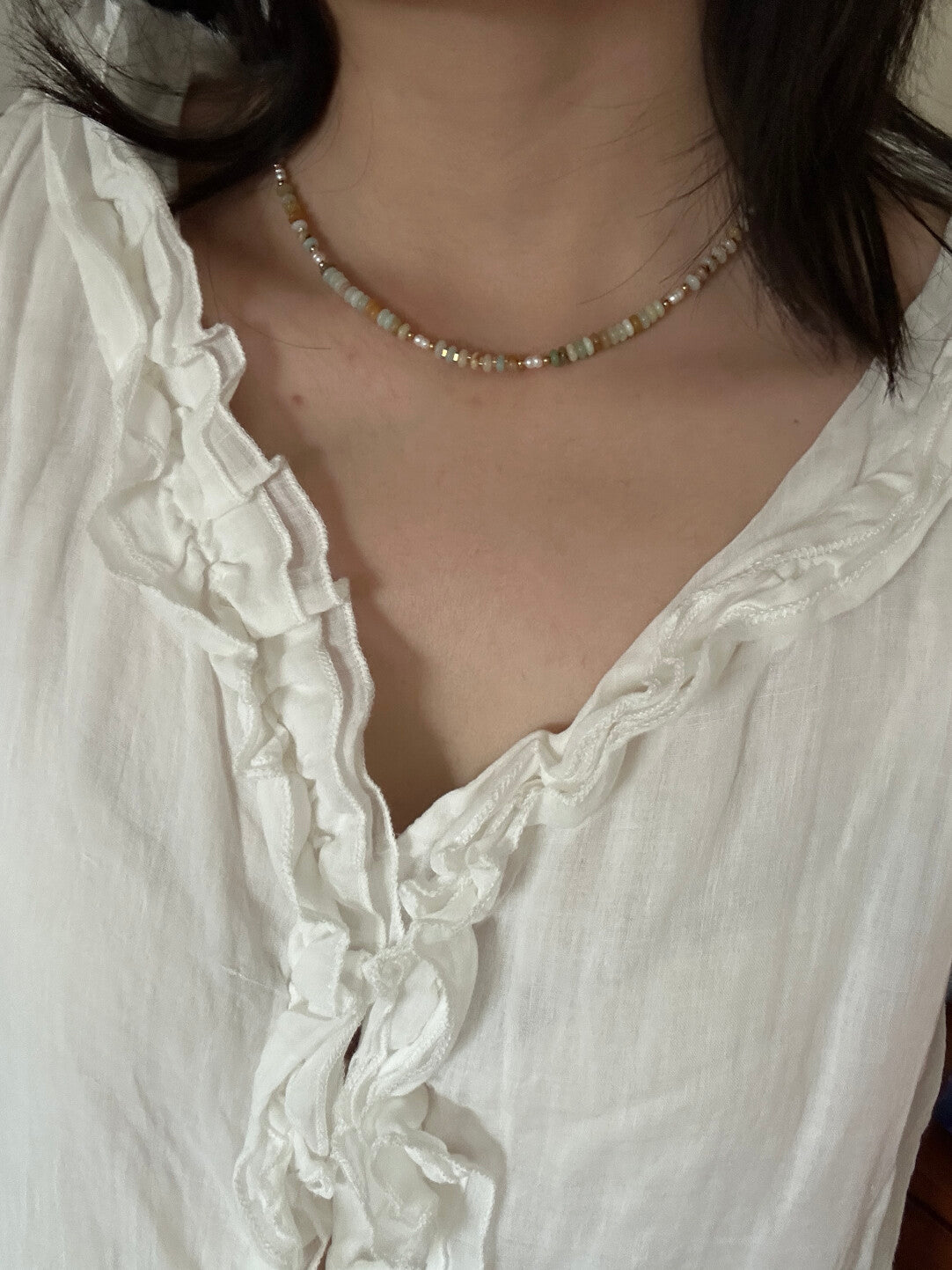 Fog Light Yellow Green Beaded Necklace,Lumivault.