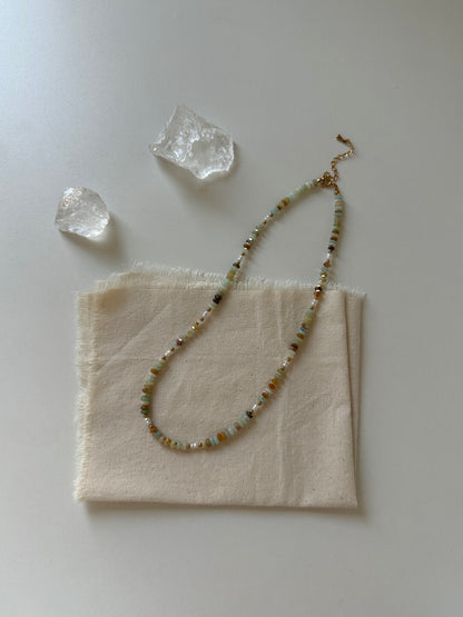 Fog Light Yellow Green Beaded Necklace