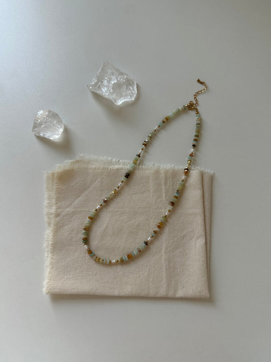 Fog Light Yellow Green Beaded Necklace