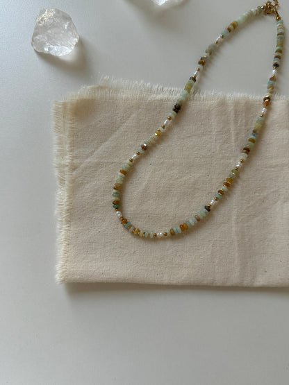 Fog Light Yellow Green Beaded Necklace